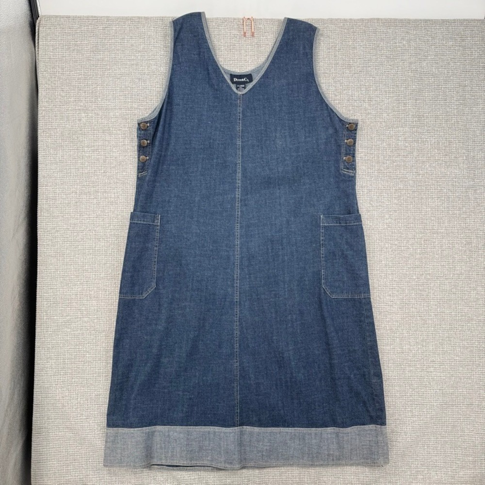 Vintage Denim Co Jumper Dress Womens XL Stretch Boho Country Overall Prairie Y2K